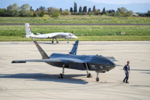 military drones parked in airport