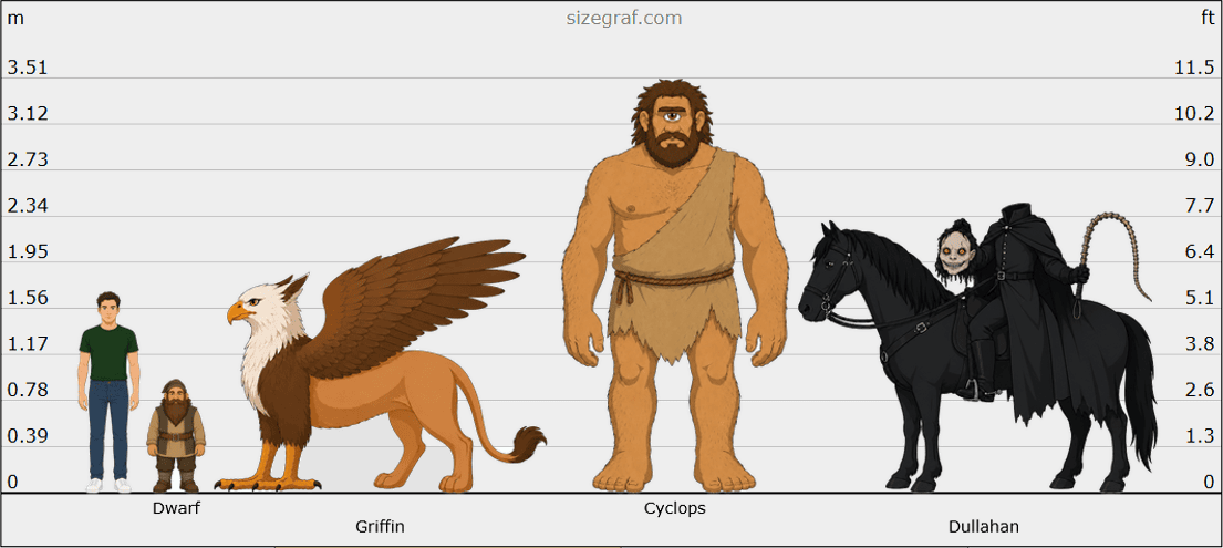 chart showing size comparison of mythical creatures